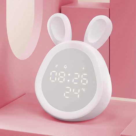 Lampe de réveil lapin mignonne, réveil, veilleuse, horloge d'apprentissage du sommeil pour enfants, cadeau d'anniversaire. Blanche. (1/4)