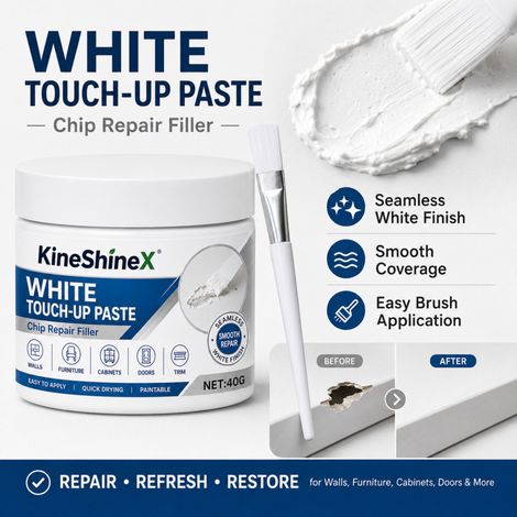 KineShineX Weiße Möbelreparaturpaste, 40 g, geeignet für Kratzer an Wänden, Schranktüren und Fußleisten. (1/4)