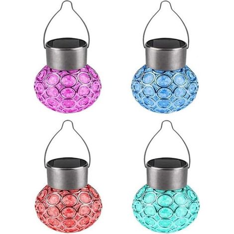 Set di 4 luci solari da esterno da appendere, lanterne solari impermeabili con maniglia - Cambia colore