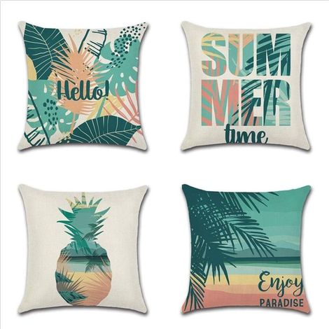 Housse de Coussin Animaux Fleurs Vie Marine Plante Tropicale Housse de Coussin pour Canapé Maison Salon Chambre Décoration, 45x45cm, Ensemble de 4 Pièces (Tropical Plant D) (1/5)