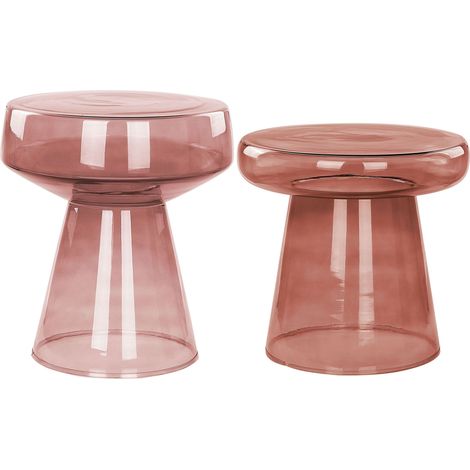 Set of 2 Side Tables LAGUNA/CALDERA Glass Red (1/5)