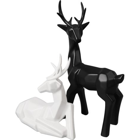 Ensemble de cerfs géométriques mats noirs et blancs, salon, entrée, meuble TV, cave à vin, ornements décoratifs, décorations créatives, modernes et luxueuses pour bureau, personnalisées (1/5)