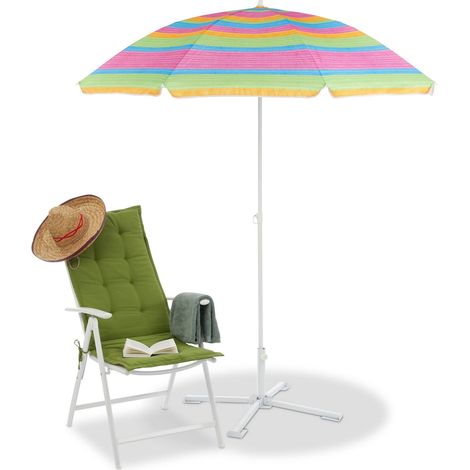 Parasol de plage rayé, hauteur réglable, Parasol de jardin, protection UV 50+, H x P 210 x 170 cm, multicolore (1/5)