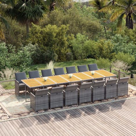 15-tlg. Garten-Essgruppe mit Kissen Grau Poly Rattan (1/5)