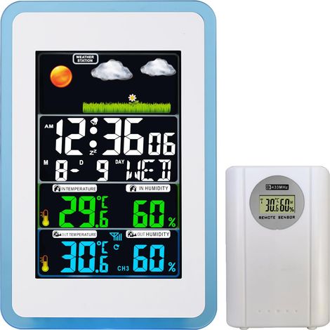 Horloge Prévision Météo à Affichage Couleur - Thermomètre et Hygromètre Intérieur, Réveil Digital avec Station Météo (18.5 12.2 2.5cm) (1/5)