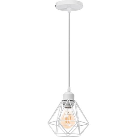 Plafonnier Rétro Blanc Suspension Luminaire Vintage D'Intérieur Suspension Lustre E27 Cage En Métal (1/5)