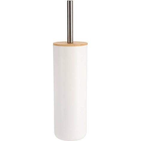 Tendance – Brosse WC avec support en bambou et couvercle blanc – Dimensions 9 cm x 37,2 cm – Nettoyage efficace et ergonomique