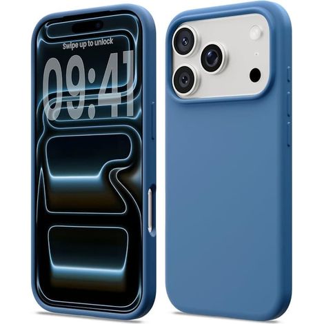 Coque en silicone liquide pour iPhone 16 Pro, résistante aux chocs, compatible avec l'iPhone 16 Pro. Coque souple offrant une protection intégrale (bleu). (1/5)