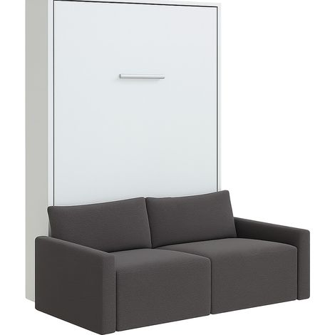 Lit escamotable vertical avec canapé tissu VALENCIA Gris foncé Sans matelas-80x180-Canapé Gris foncé-Structure Blanche (1/3)