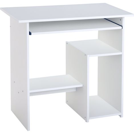 Bureau d'ordinateur. bureau avec rangement. plateau pour clavier et support de moniteur. 80 x 45 x 75 cm. blanc (1/5)