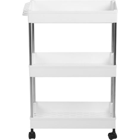 Étagère de rangement mobile blanche 3 niveaux pour salle de bain, cuisine ou toilettes, chariot organisateur gain de place modèle interstice. (1/5)