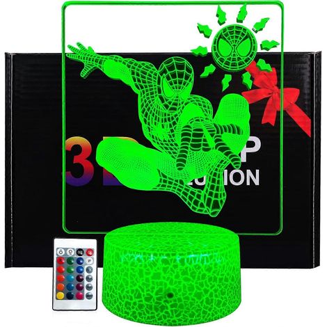 Lampe Spider-Man pour enfants, veilleuse 3D Spider-Man avec télécommande et tactile, 16 couleurs, intensité réglable, jouet Spider-Man pour garçons de 3 à 8 ans et plus (1/5)