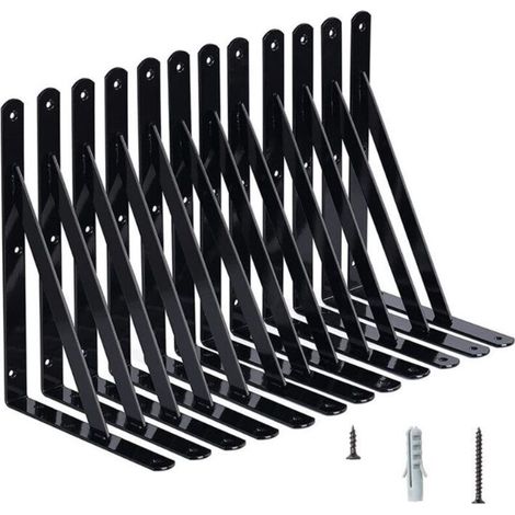 Stahl-Wandwinkel 150 × 95 mm, 10er-Packung schwarze Eckwinkel inklusive Schrauben und Dübeln