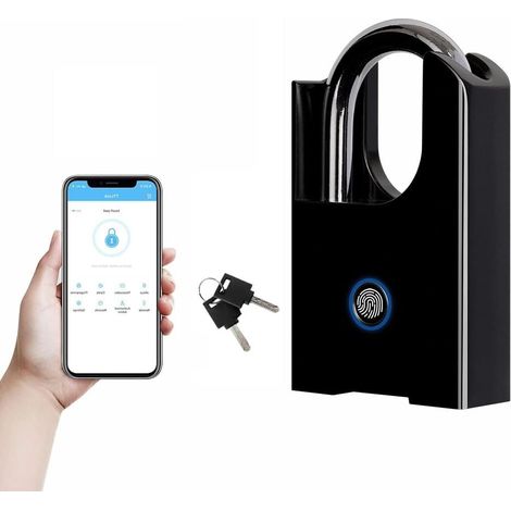 Serrure Bluetooth, cadenas à empreintes digitales, grand cadenas à empreintes digitales, serrure intelligente biométrique résistante aux intempéries avec clé pour clôture extérieure, portail, abri de 