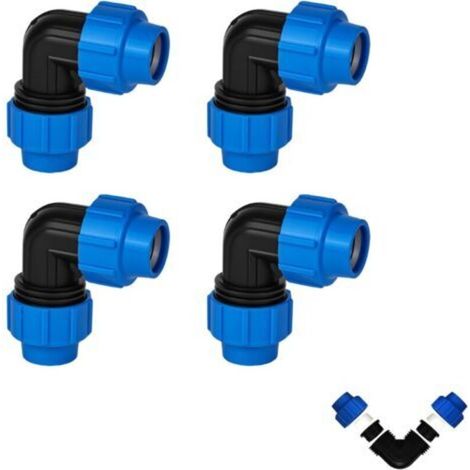 Lot de 4 raccords de tuyau en polyéthylène coudé à 90 °, raccord de serrage de 25 mm, raccord en plastique PP pour tuyaux PE80 PE100, PPR, PVC et autres tuyaux d'eau (1/5)