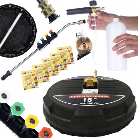 Set di Accessori per Idropulitrice – Spazzola T-Racer 15", Lancia 1/4" con 5 Ugelli, Schiumogeno 1000ml, 5x Polvere Schiumogena  Compatibile con Kärcher