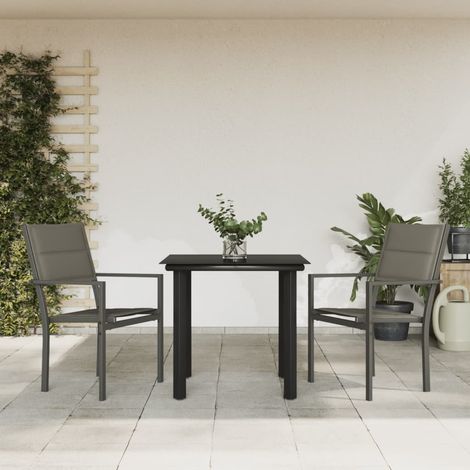 3-tlg. Garten-Essgruppe Schwarz Stahl und Textilene