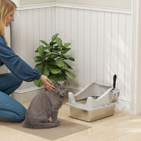 Stainless Steel Cat Litter Box with Odor Control, Easy Cleaning, Non-Stick Scoop, Ideal for Multi-Cat Households and Quick Setup
