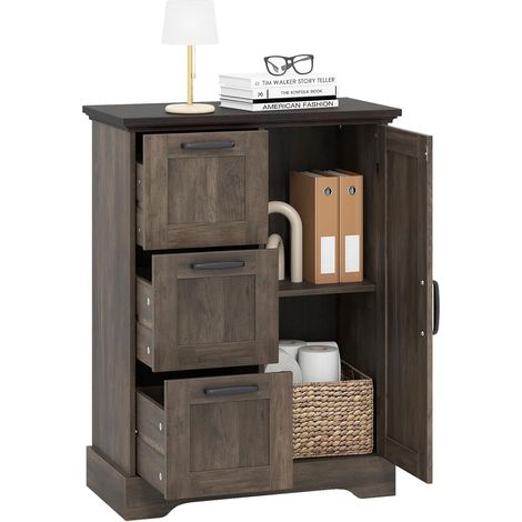 COSTWAY Meuble Salle de Bain Rangement, Armoire de Rangement Style Ferme avec Porte de Grange, 3 Tiroirs Pratique, Buffet, Commode pour Cuisine, Salon, Chambre, 30 x 60 x 80 cm (Gris) (1/5)