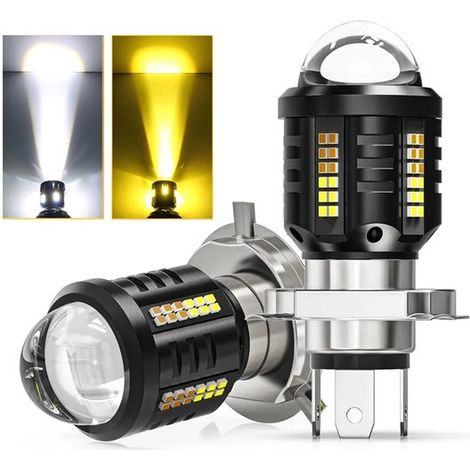 (2er Pack) LED Scheinwerfer für Motorräder H4 3 polig, zweifarbig (weiß/gelb), integriertes Fern und Abblendlicht Hochleistungsscheinwerfer für E