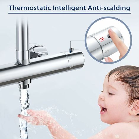 Miscelatore termostatico per doccia a 2 uscite, valvola termostatica per doccia in ottone, miscelatore per doccia a doppia uscita, attacco superiore G3/4 BSP (26,4 mm) + attacco inferiore G1/2" BSP (2