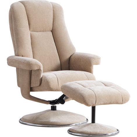 CAIziFauteuil relax pivotant multifonction nordique avec pouf, tissu chenille, base entièrement métallique habillée de tissu – esthétique, stable et fiable. Taupe clair (1/5)