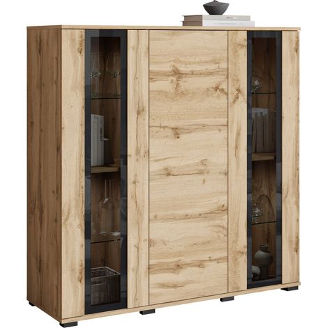 Aparador Torcame 100, Roble wotan, 122x120cm, Número de puertas: 040cm, Aglomerado laminado, Vidrio templado
