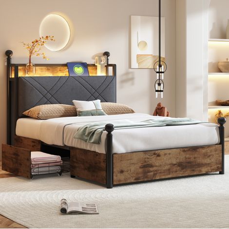 Letto 90x190 cm nero in metallo, con baldacchino rimovibile e LED (1/5)
