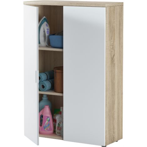 Mueble 80x32,5x119 cm con 2 puertas, blanco mate roble canadiense – Costanza (1/5)