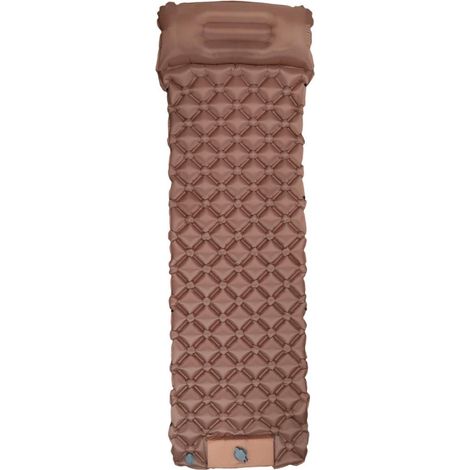 Matelas de camping gonflable ultraléger avec oreiller intégré et pompe intégrée, imperméable, idéal pour la randonnée, le trekking et les voyages sous tente. Couleur kaki. (1/5)