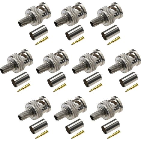 10 ensembles Connecteurs à Sertir BNC avec Broche Centrale en Laiton pour Adaptateur de Câble Coaxial RG59 RG62 Prise de Câble Coaxial Caméra Mâle Jack 50 Ohm (1/5)