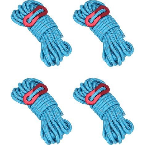 Set mit 4 reflektierenden 4-mm-Zeltseilen, hohe Festigkeit und geringes Gewicht, blau, ideal zum Campen und für Hängematten. (1/5)