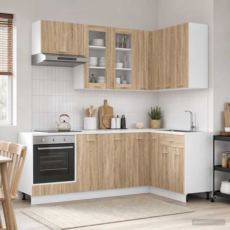 Meubles de cuisine 8 pièces avec rangements en bois d’ingénierie, chêne Sonoma - PANGIVO (1/5)