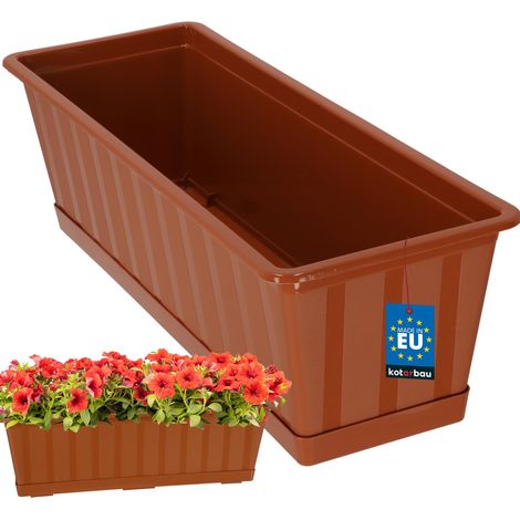KOTARBAU® Pot de Fleur Exterieur - Jardinières Exterieur - PVC - 50 x 18 x 14 cm - Terracotta - Jardinière Balcon - Rectangulaire - avec Soucoupe - Bac à Fleurs (1/5)