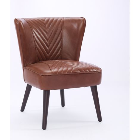 Fauteuil salon en cuir marron sans accoudoirs - base en caoutchouc massif,fauteuil moderne et confortable