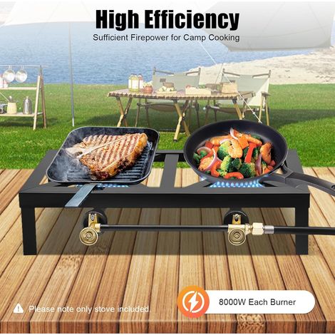 Tragbare Doppelbrenner Outdoor Gasofen Gusseisen Propan Topf, 0-10Psi Regulierbarkeit, Camping Terrasse, Grill, Haushaltsbier, Hecktür, Wandern