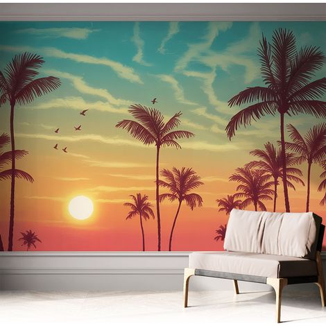 Papier peint autocollant adhésif avec imprimé installation simple qualité excellente sans désordre Paysage tropical 312x219 cm (1/5)