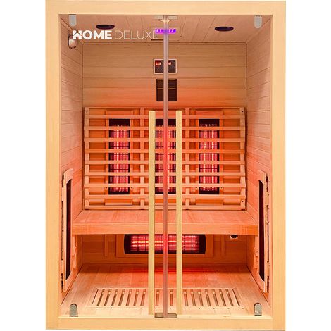 HOME DELUXE – Infrarotkabine SONORA M – 135 x 105 x 190 cm - für 1- 2 Personen, 6 Vollspektrumstrahler, Holz: Hemlocktanne I Infrarotsauna, Sauna, Wärmekabine, Infrarot  Infrarotkabine Wärmekabine Inf