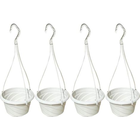 Pot Suspensif Plastique - Diamètre 10,5 cm Hauteur 9 cm - Pour Intérieur Extérieur Balcon Jardin - Avec Chaîne Triple et Crochet Détachable - Lot de 4 (1/5)