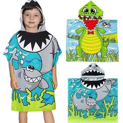 2 Serviette de bain, capuche, microfibre, polyester, 60x120cm, enfants plage piscine