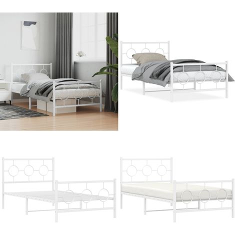 Cadre de lit métal sans matelas et pied de lit blanc 100x200 cm - Cadre De Lit - Lit Simple - Lit Metal - Lit Blanc - Sommier - Home & Living (1/5)