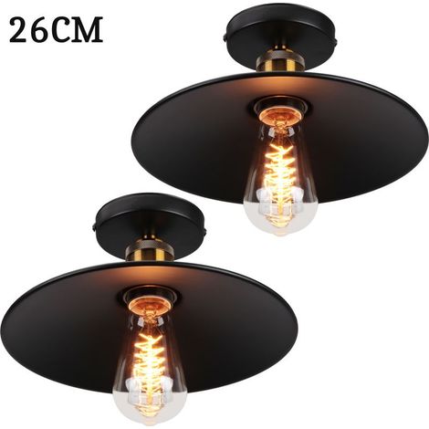 26cm Plafonnier Vintage Rétro E27 Lustre Suspension Luminaire pour Chambre Escalier Salon Noir 2PCS (1/5)