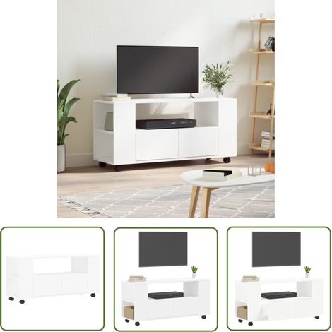 The Living Store TV-Schrank Weiß 102x34,5x43 cm Holzwerkstoff - TV Schrank - Fernsehtisch - Holzwerkstoff Möbel - Weißer TV Stand - Wohnzimmerschrank (1/5)