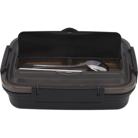 Lunchbox aus Edelstahl 304 mit 4 Fächern, passendes Geschirr, ideal für Schule und Büro (schwarz). (1/5)