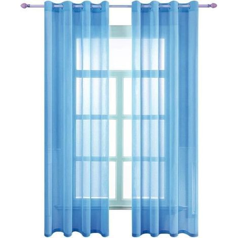 2 Pièce Rideaux Voilages, Rideau Semi-Transparent intérieurs Décoration de Fenêtre Moderne pour Salon Chambre, 140x215 cm Bleu (1/4)