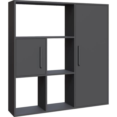 Decorotika Ridge Biblothèque Bookshelf Etager Display Unit with 4 Shelves and 2 Cabinets - Anthracite (1/4)