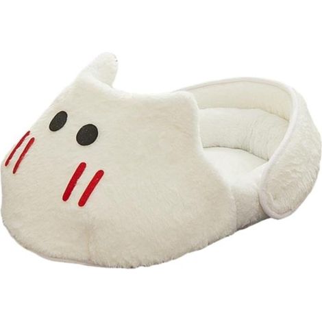 Lit pour chat semi-fermé, canapé douillet et chaud pour animaux de compagnie, tapis de couchage d'intérieur blanc, XL (1/5)