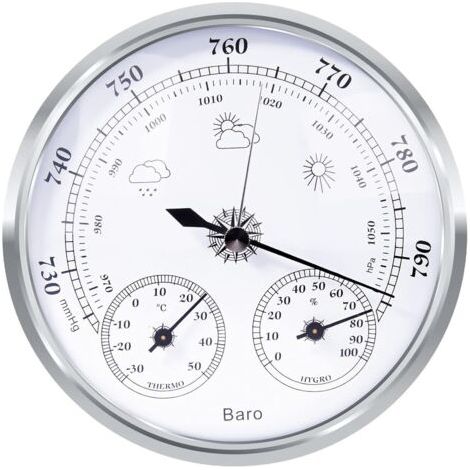 tation météo analogique - Station météo analogique pour l'intérieur et l'extérieur - Composé d'un baromètre, d'un thermomètre et d'un hygromètre（Argent,128mm） (1/5)
