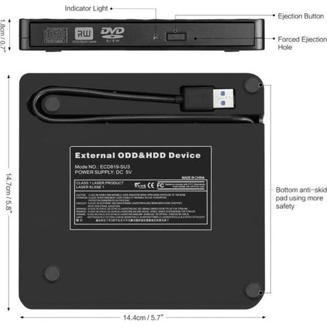 Graveur DVD Externe - - USB 3.0 - Noir - Haute vitesse (1/4)