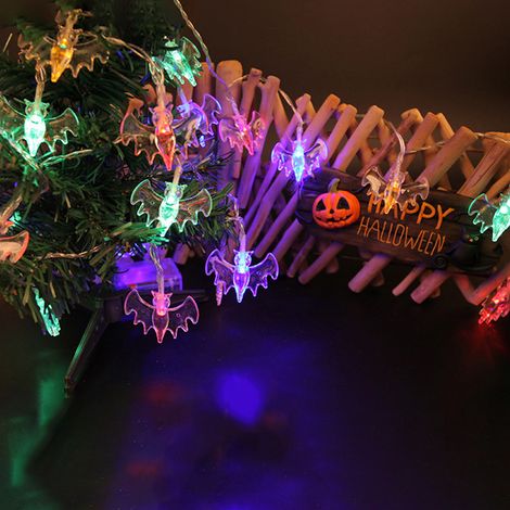 Guirlande lumineuse d'Halloween de 3 m (10 pieds) avec 20 LED en forme de chauve-souris, décorative et suspendue, étanche, colorée, à piles, pour une ambiance effrayante lors de vos fêtes. (1/2)